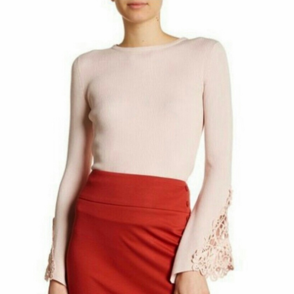 Catherine Malandrino ripped bell crochet sleeves pullover pink top Size Small